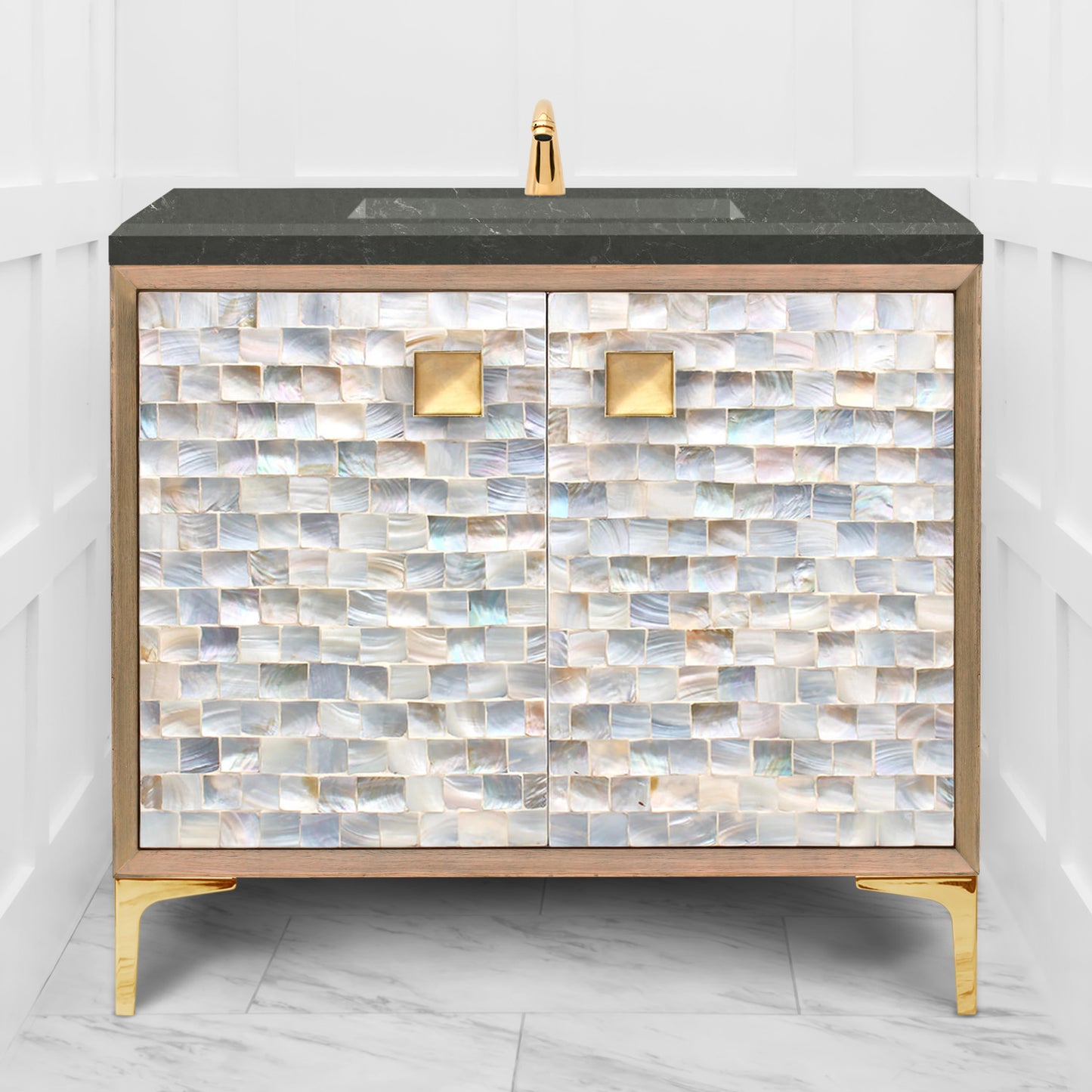 Linkasink VAN36A1-029 Shell With 3" Artisan Glass Prism Hardware 36" Wide Vanity, 36" X 22" X 33.5" (Without Vanity Top) - Parent