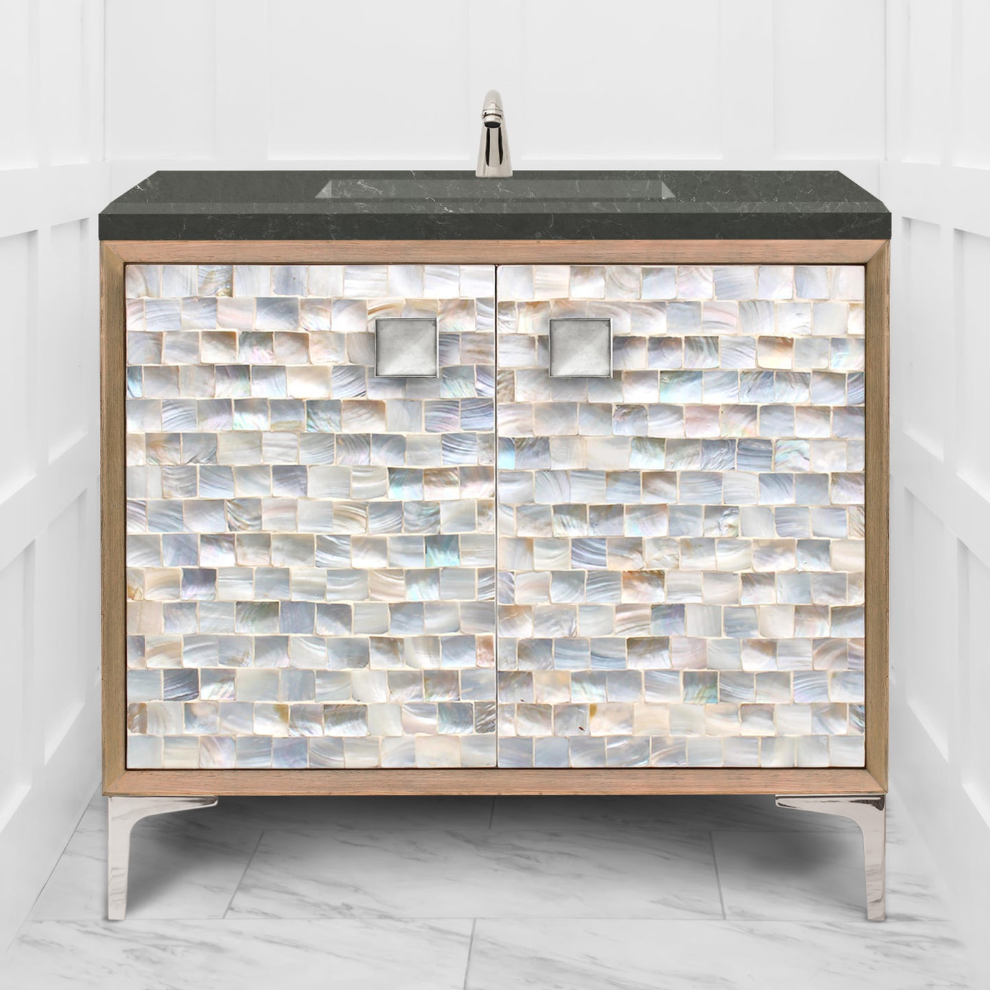 Linkasink VAN36A1-029 Shell With 3" Artisan Glass Prism Hardware 36" Wide Vanity, 36" X 22" X 33.5" (Without Vanity Top)