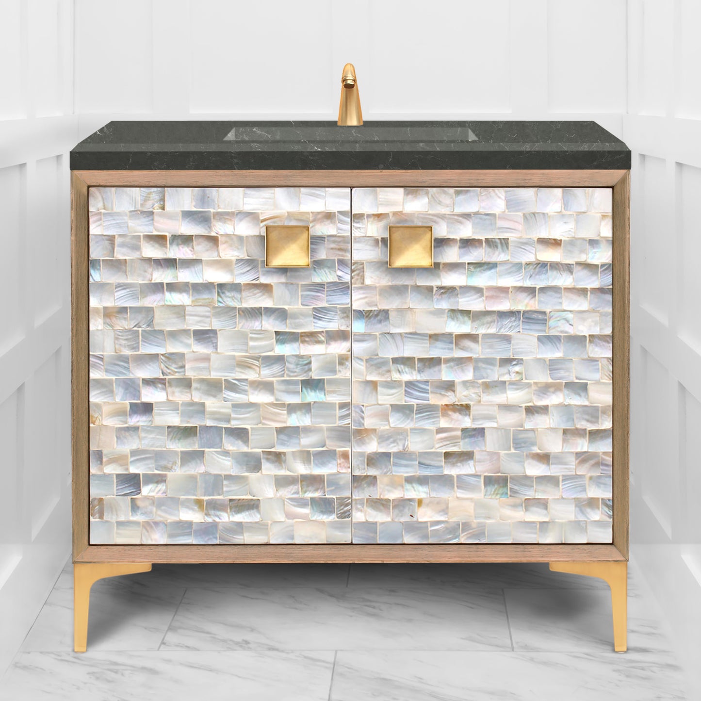 Linkasink VAN36A1-029 Shell With 3" Artisan Glass Prism Hardware 36" Wide Vanity, 36" X 22" X 33.5" (Without Vanity Top)