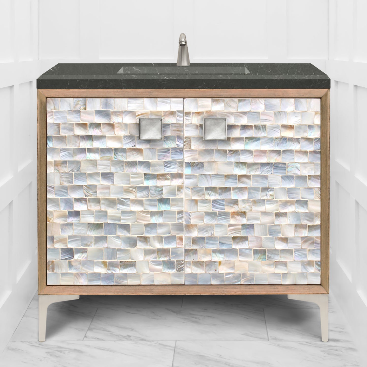 Linkasink VAN36A1-029 Shell With 3" Artisan Glass Prism Hardware 36" Wide Vanity, 36" X 22" X 33.5" (Without Vanity Top)