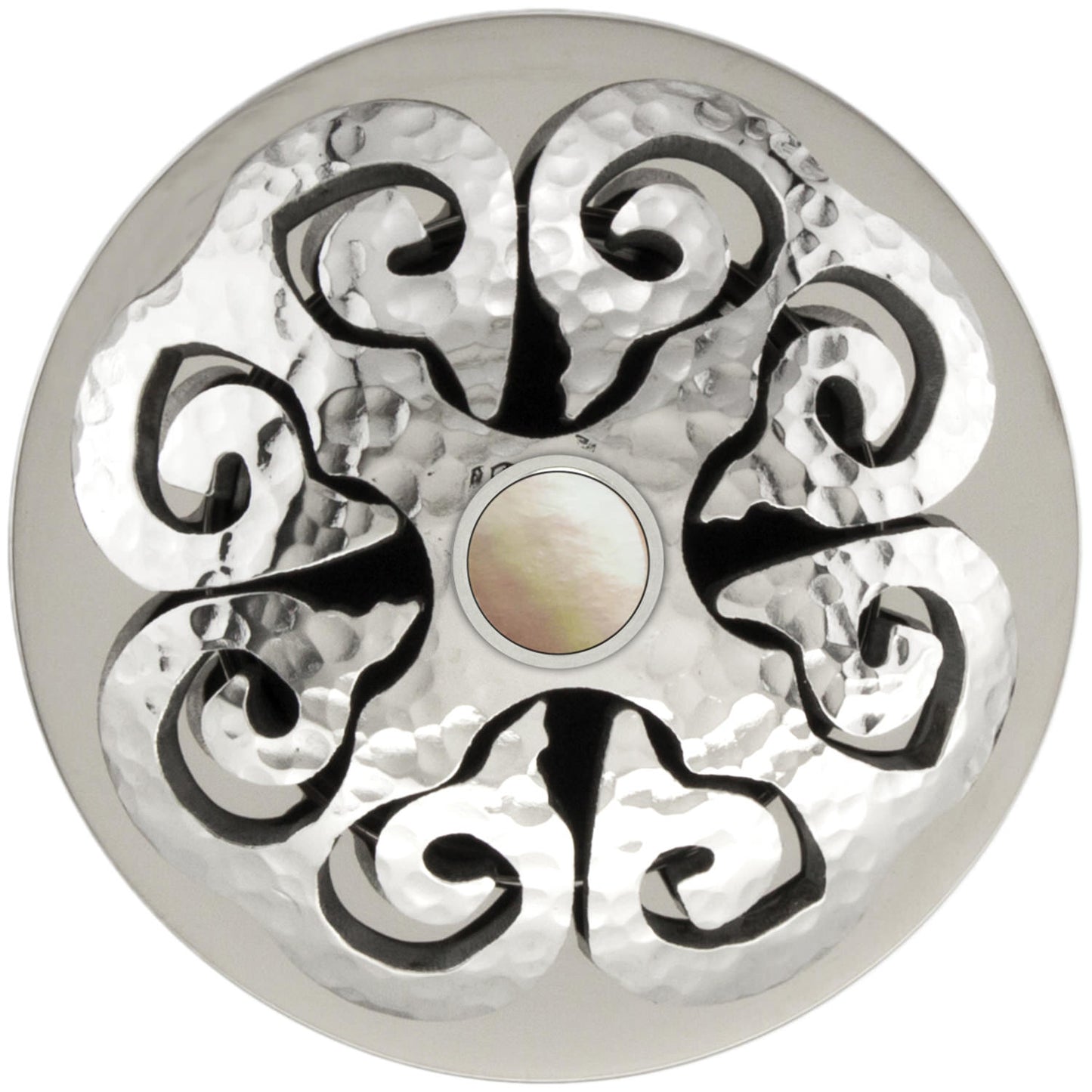 Linkasink D012-SCR02-N Hawaiian Quilt Grid Strainer - Hammered Finish, Mother Of Pearl Screw, No Overflow - Parent