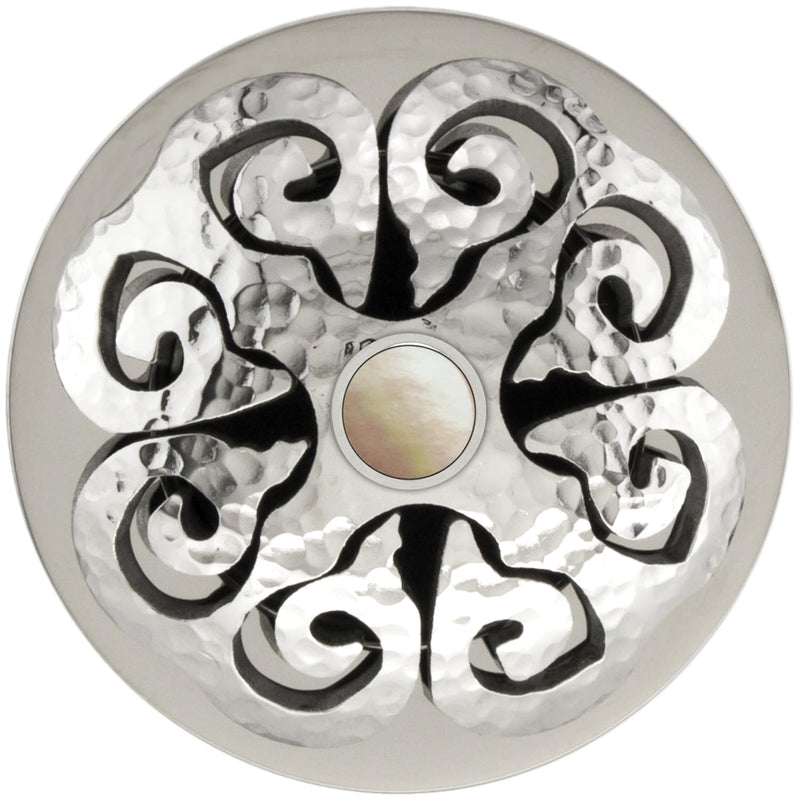 Linkasink D012-SCR02-O Hawaiian Quilt Grid Strainer - Hammered Finish, Mother Of Pearl Screw, With Overflow - Parent