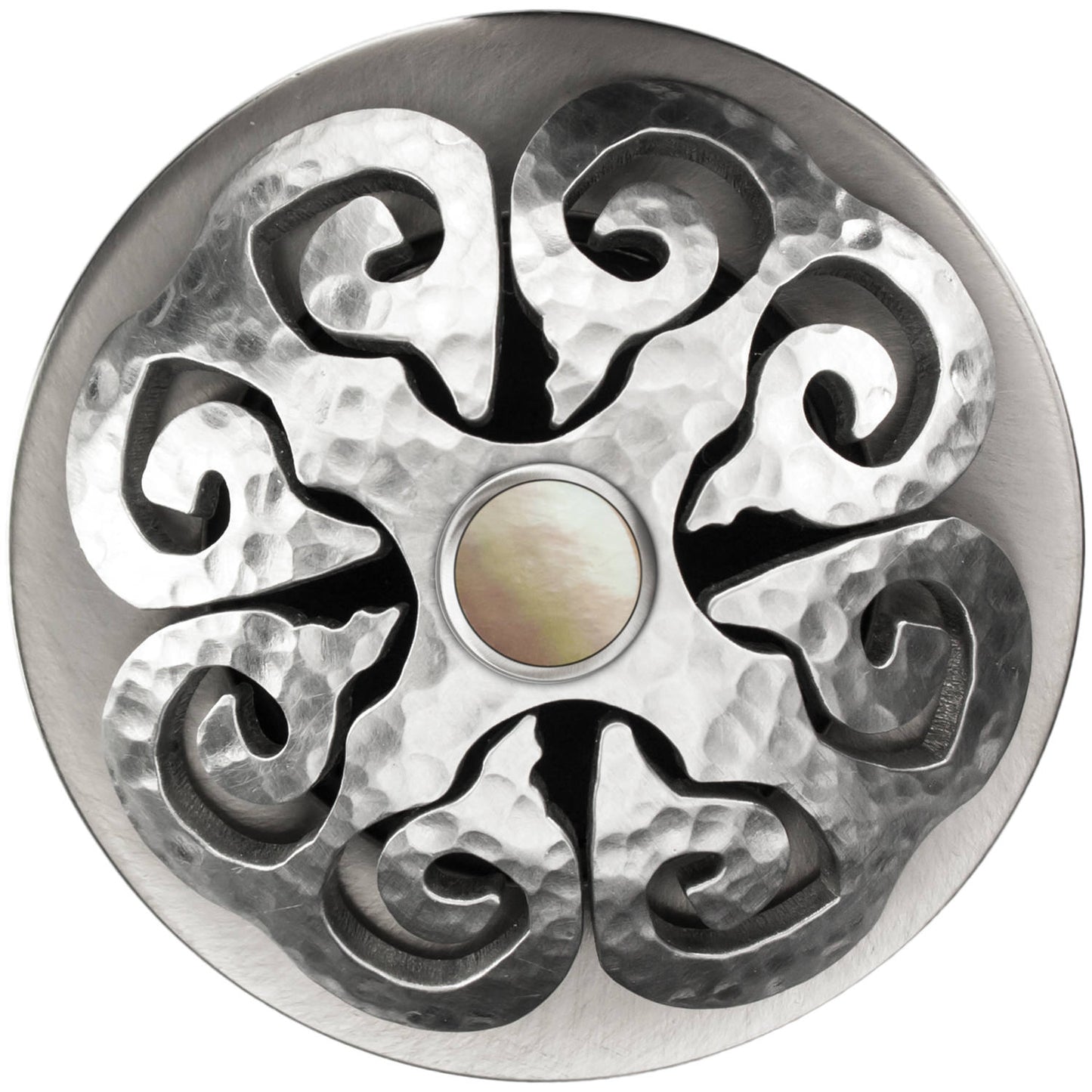 Linkasink D012-SCR02-N Hawaiian Quilt Grid Strainer - Hammered Finish, Mother Of Pearl Screw, No Overflow