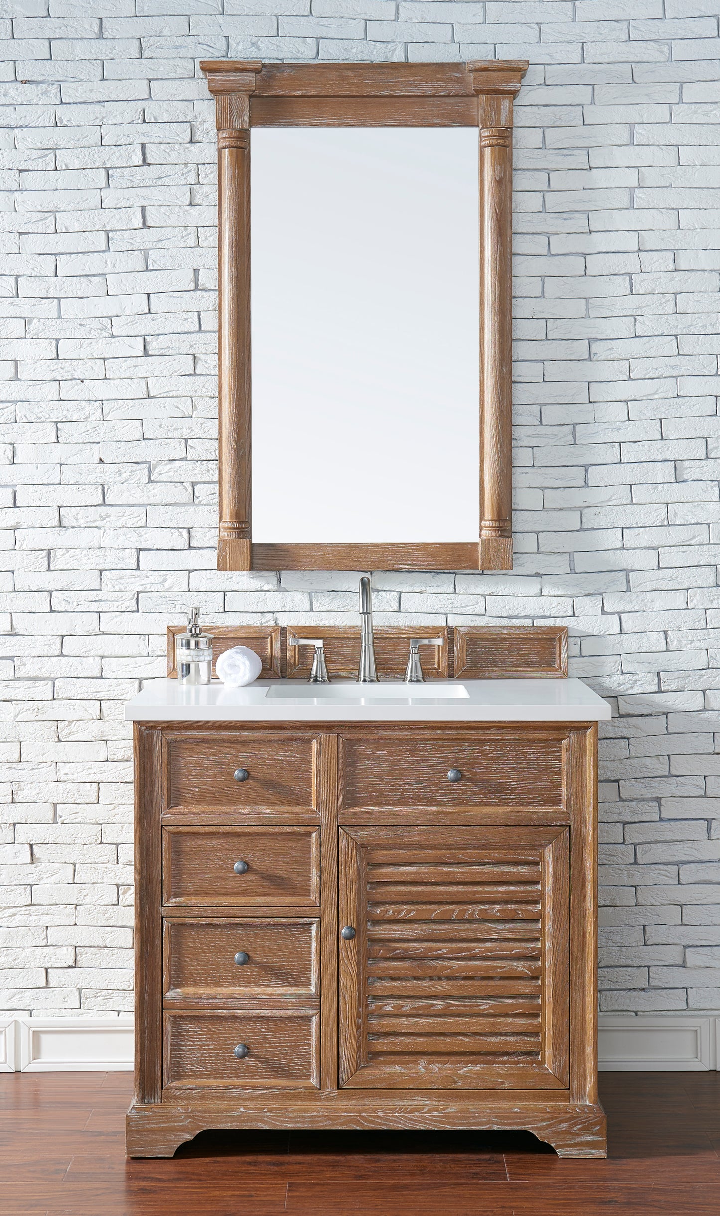 James Martin 238-104-5511-3WZ Savannah 36" Single Vanity Cabinet With 3 CM Top - Driftwood
