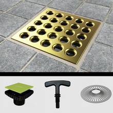 Load image into Gallery viewer, Ebbe E4401-E4400. Square Plate Drain Grate and Drain Riser w/ Hair Trap &amp; T-Puller