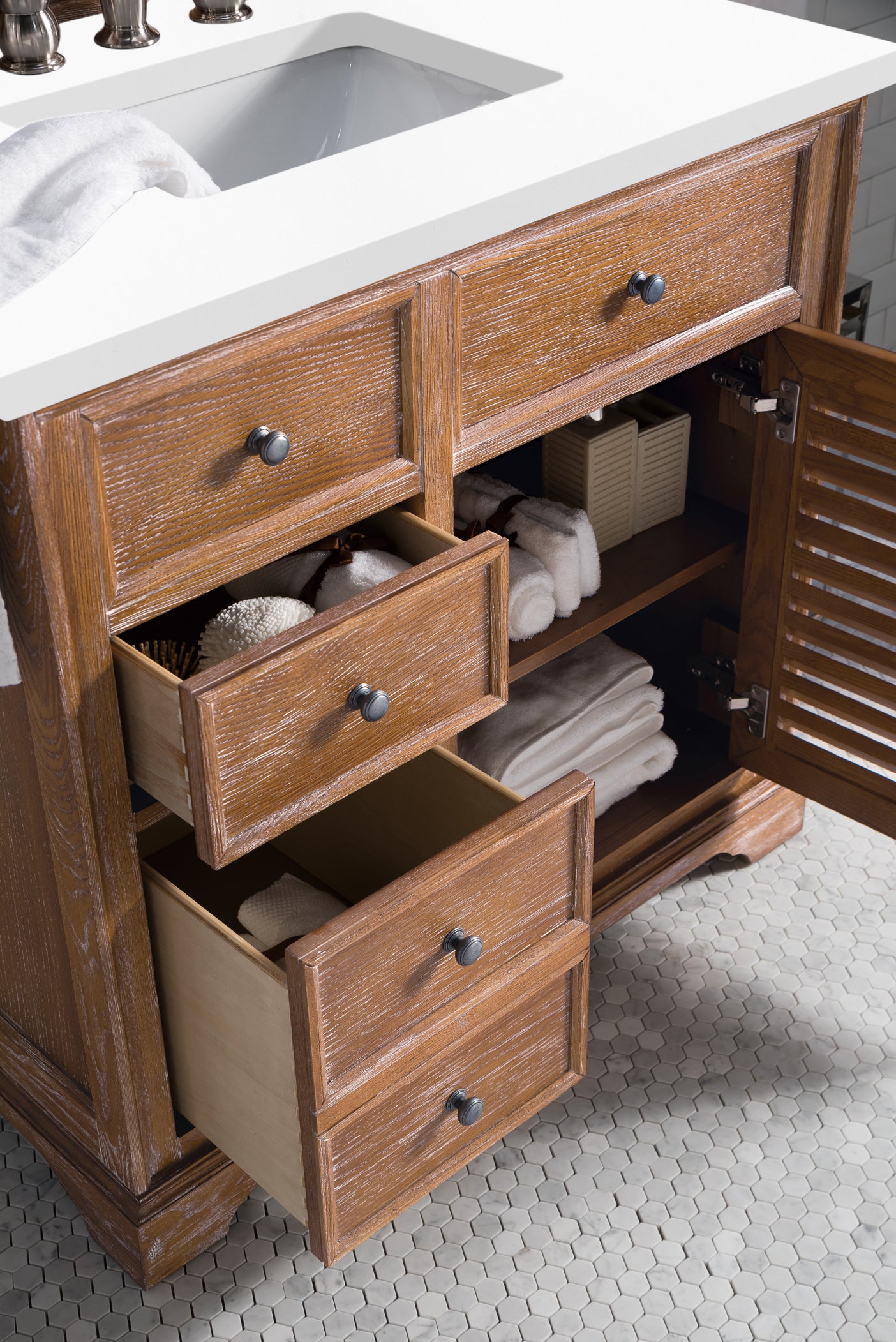 James Martin 238-104-5511-3WZ Savannah 36" Single Vanity Cabinet With 3 CM Top - Driftwood