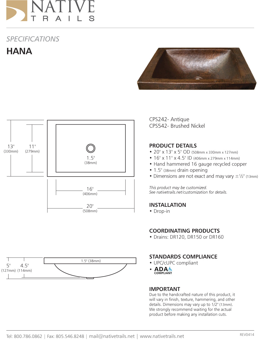 Native Trails CPS Hana Copper Bath Sink - Parent