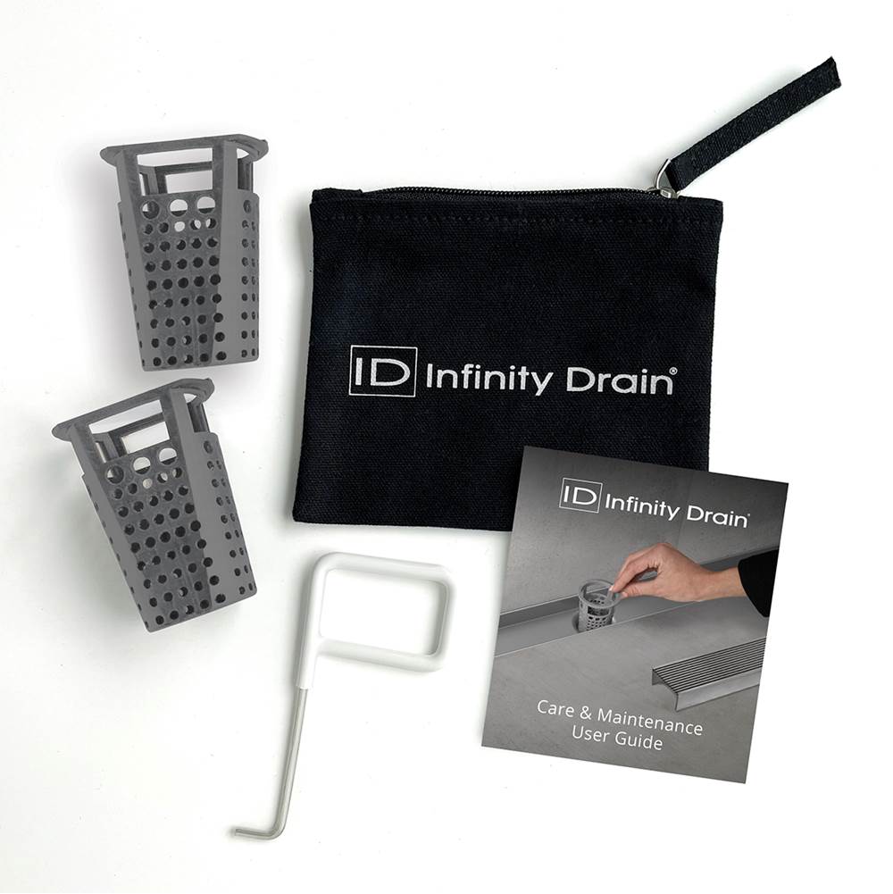 Infinity Drain HMK-38-2D Hair Maintenance Kit. Includes maintenance guide, DKEY Lift-out key, and (2) HB 32 Hair Baskets.