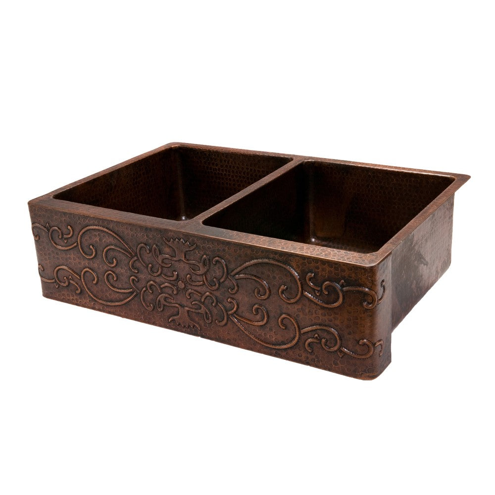 Premier 33" Copper Undermount Apron Kitchen Sink/Scroll KA50DB33229S
