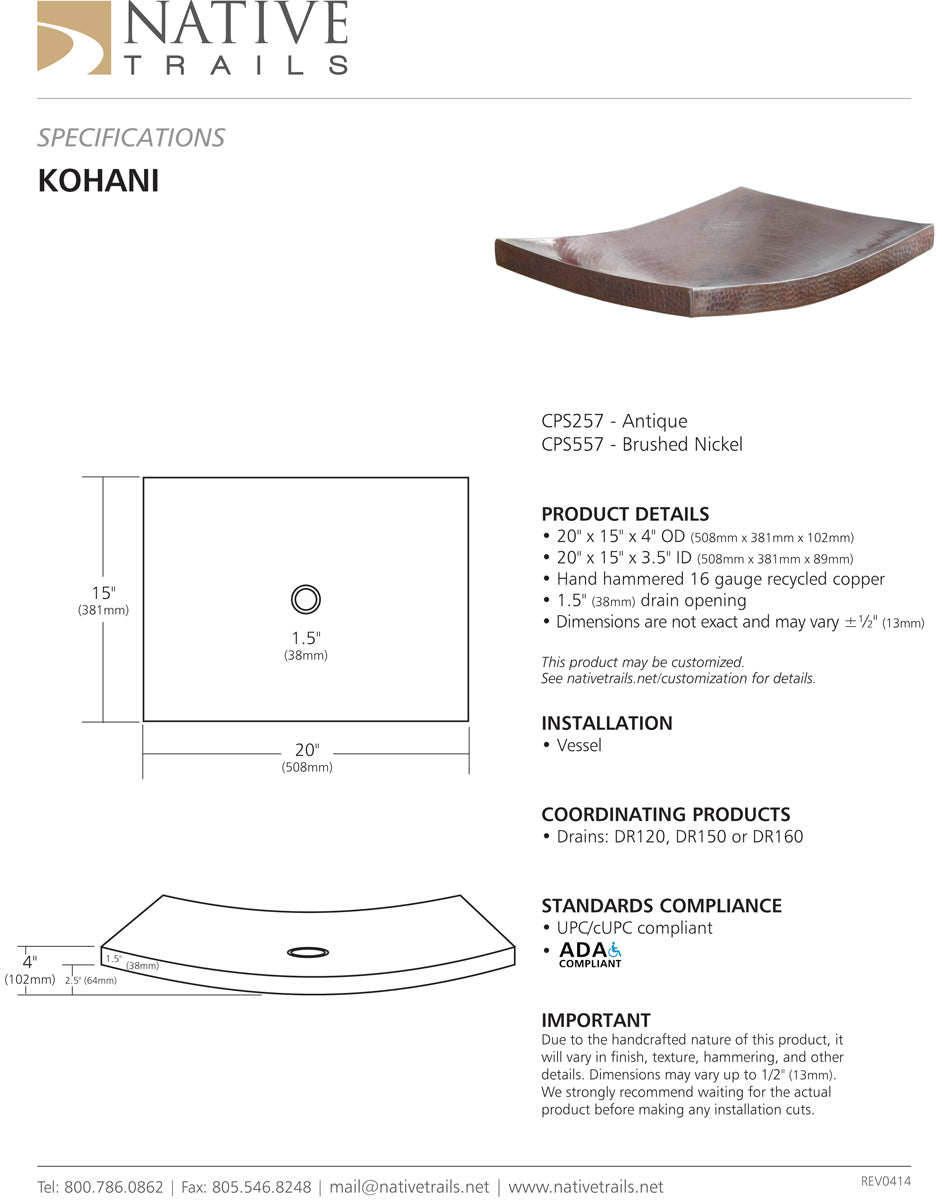 Native Trails CPS Kohani Copper Bath Sink - Parent