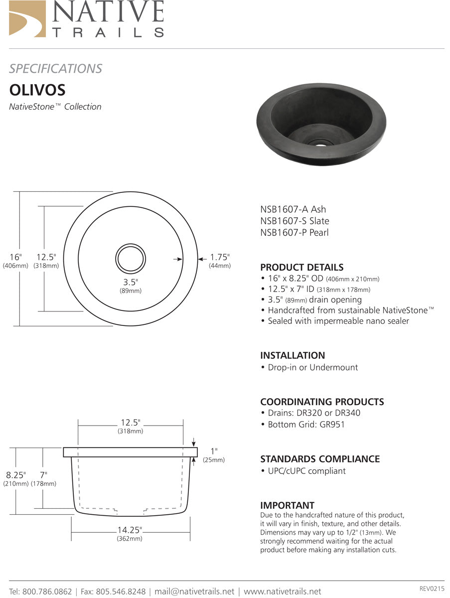 Native Trails NSB1607 Bath Sink Olivos - Parent