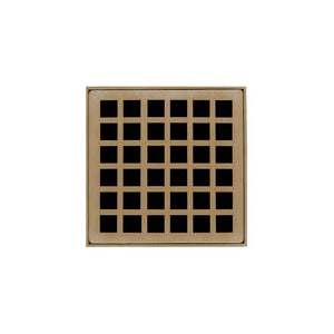 Infinity Drain QD 4-2H  4" x 4" QD 4 Complete Kit with Squares Pattern Decorative Plate  with Cast Iron Drain Body for Hot Mop, 2" Outlet