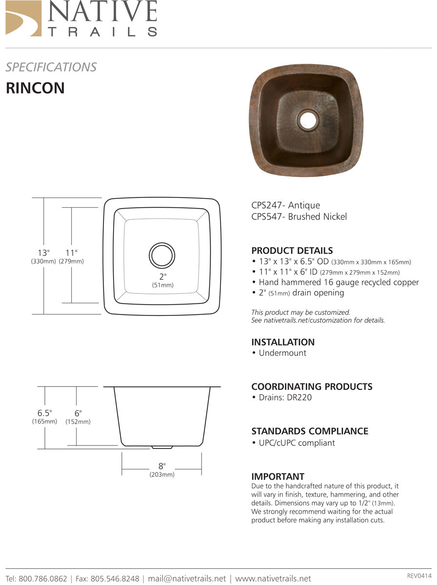 Native Trails CPS47 Rincon Copper Bar Sink - Parent