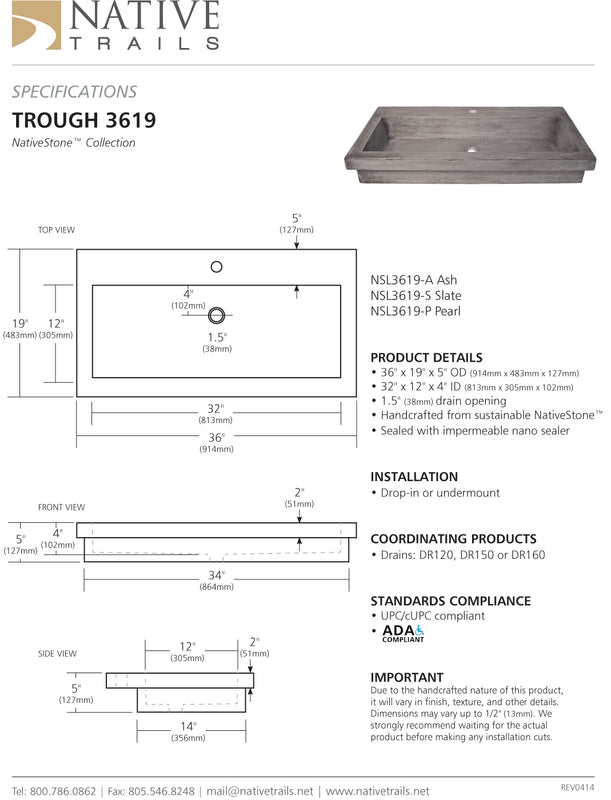 Native Trails NSL3619 Trough 3619