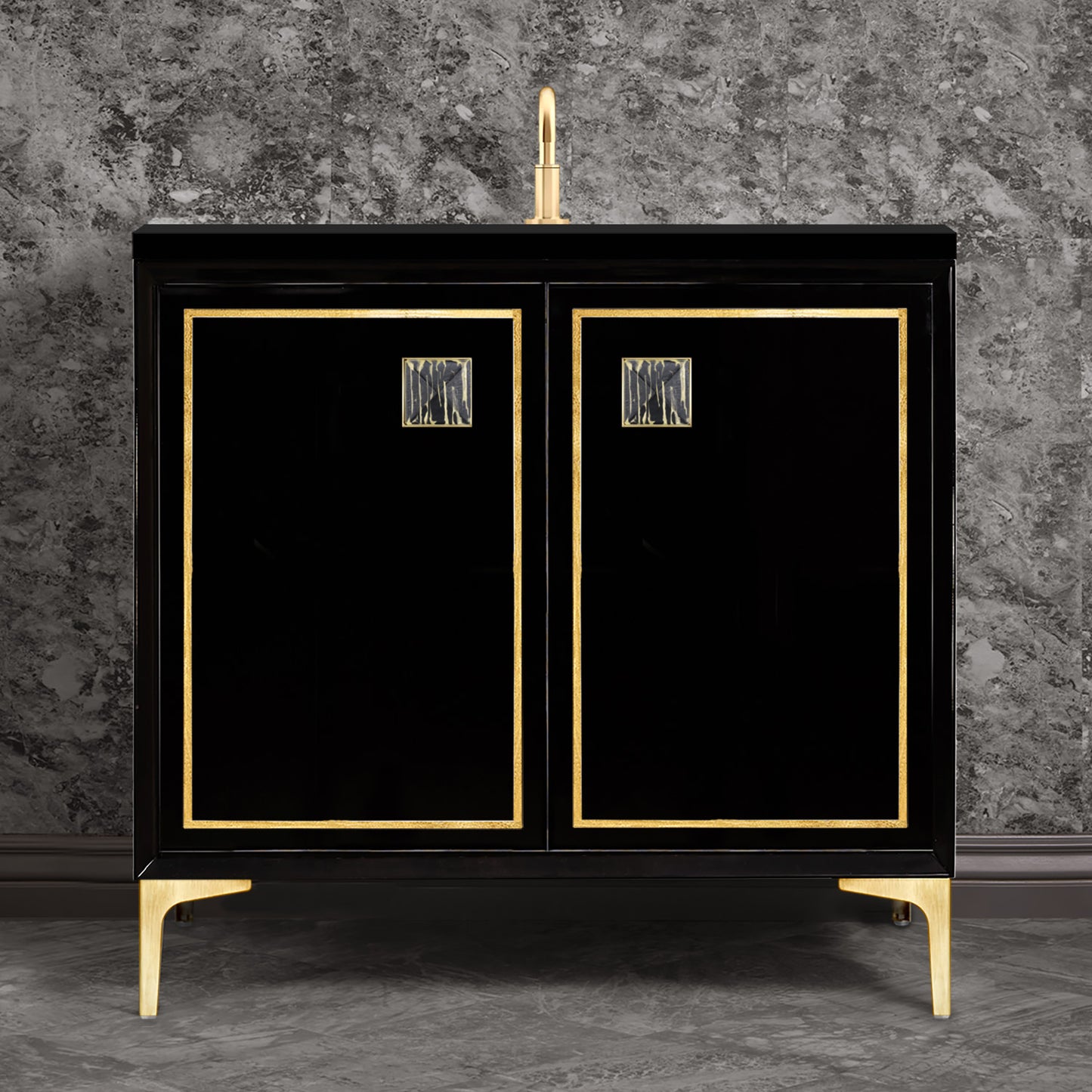 Linkasink VAN36B-023SB Linea With 3 Artisan Glass Prism Hardware 36 Wide Vanity, 36 X 22 X 33.5 (Without Vanity Top)