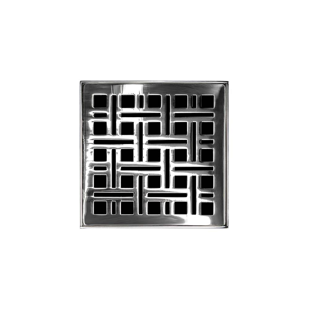 Infinity Drain VDB 4-S  4" x 4" VDB 4 Complete Kit with Weave Pattern Decorative Plate  with Stainless Steel Bonded Flange Drain Body, 2" No Hub Outlet