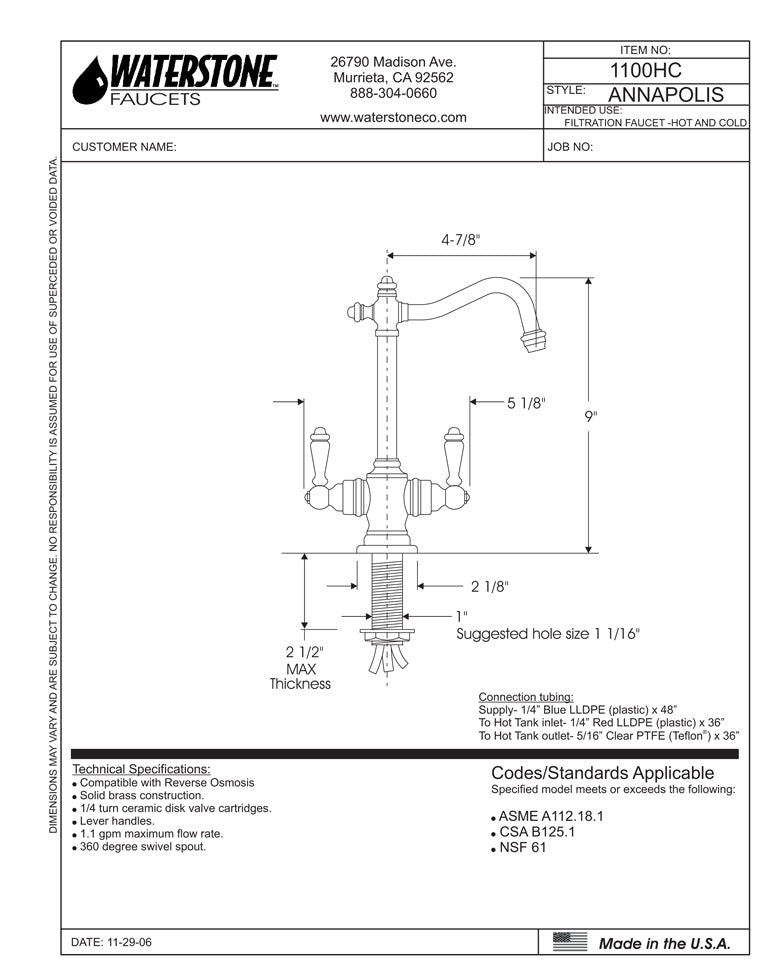 Waterstone 1100HC Annapolis Hot and Cold Filtration Faucet - Lever Handles - Parent