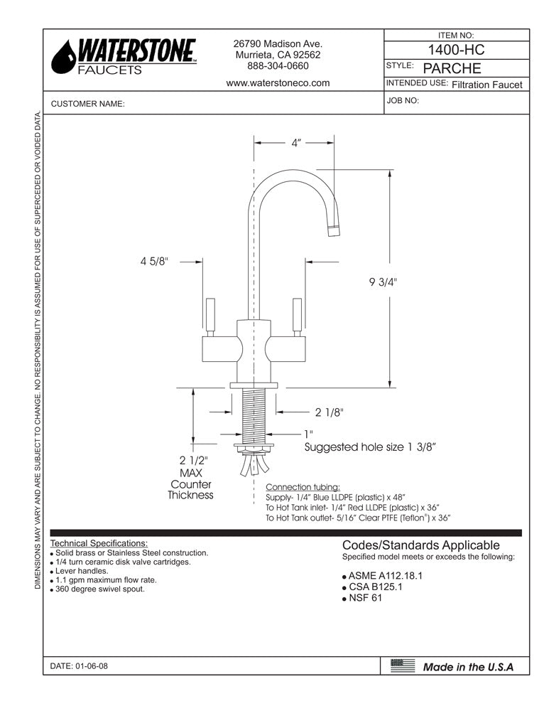 Waterstone 1400HC Parche Hot and Cold Filtration Faucet - Parent