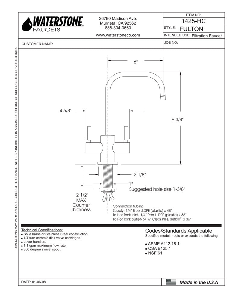 Waterstone 1425HC Fulton Hot and Cold Filtration Faucet - Parent