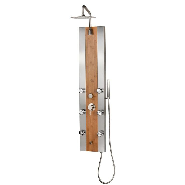 Pulse 1050 Bali ShowerSpa Bamboo Wood Shower Panel Brown Stainless Steel