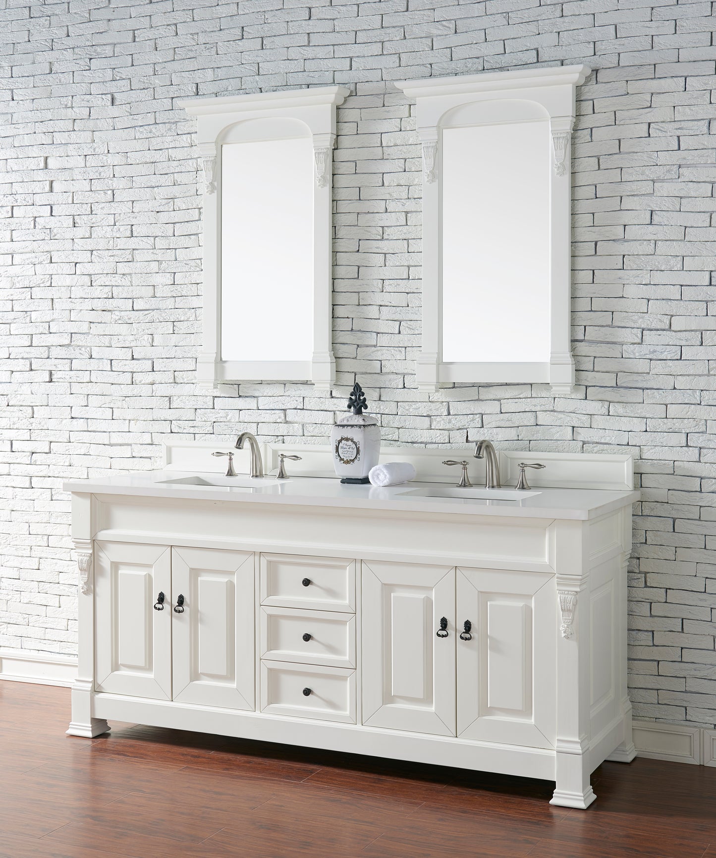 James Martin 147-V72-BW-3WZ Brookfield 72" Double Vanity With 3 CM Top - Bright White