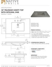 Load image into Gallery viewer, Native Trails NSVNT36-A 36&quot; Palomar Vanity Top with Integral Sink Ash