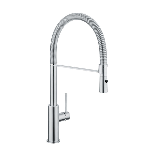 Concinnity Faucet 522015-NST Raffaello High Arc, Black Pull Down Spout, Single Side Lever, Natural Stainless