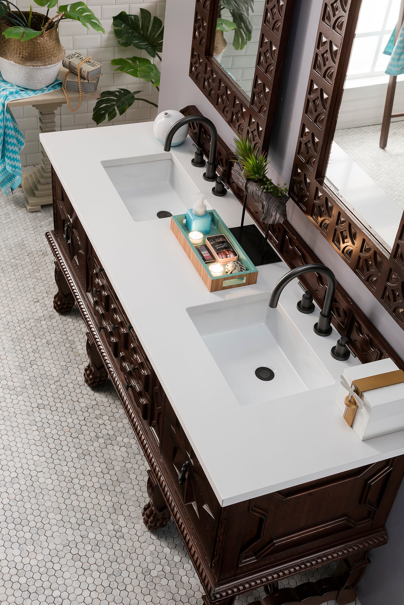 James Martin 150-V72-ANW-3WZ Balmoral 72" Double Vanity Cabinet With 3 CM Top - Antique Walnut