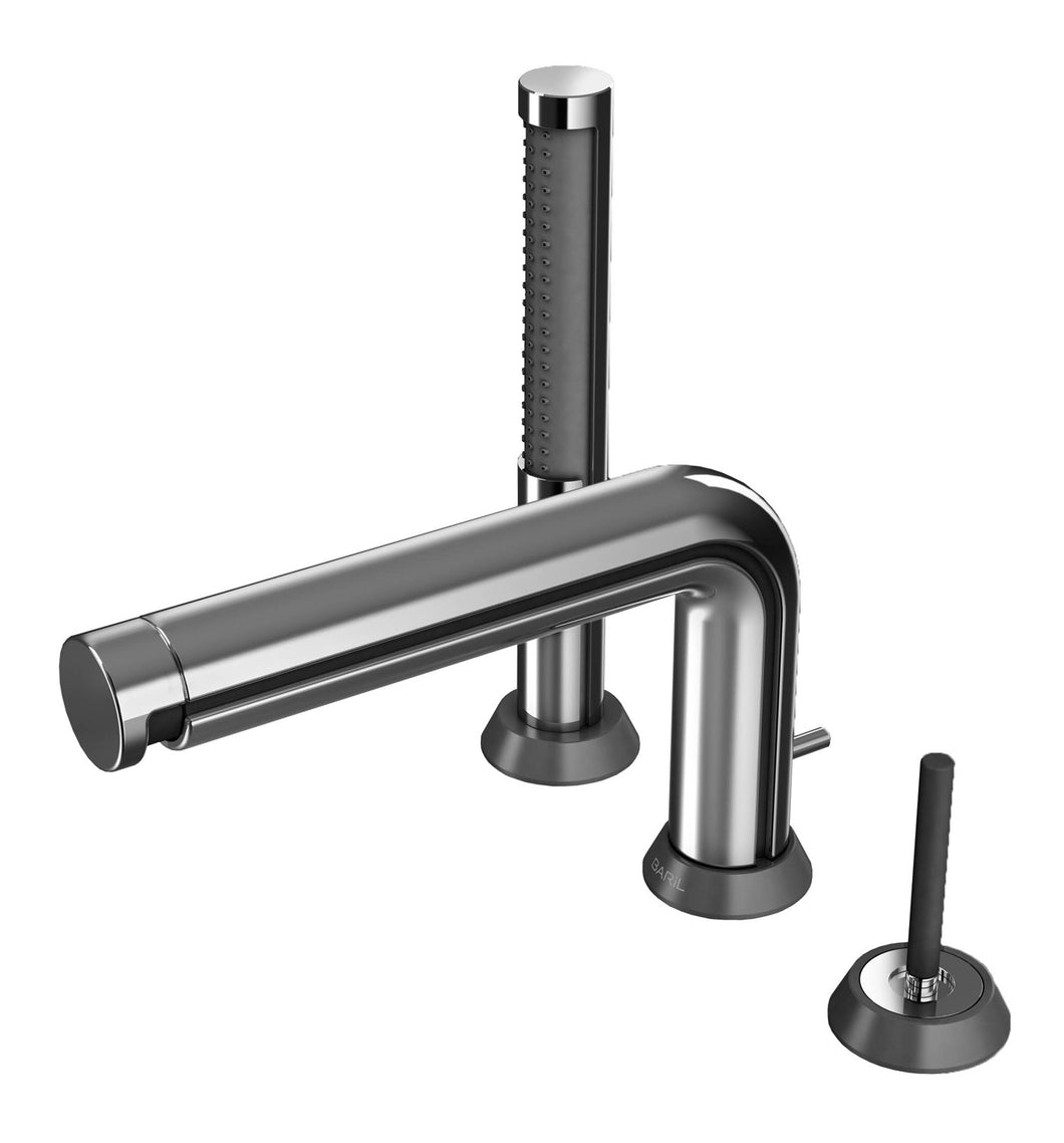 BARiL B52-1369-00-CF-175 3-Piece Deck Mount Tub Filler With Hand Shower - Chrome, Smokey