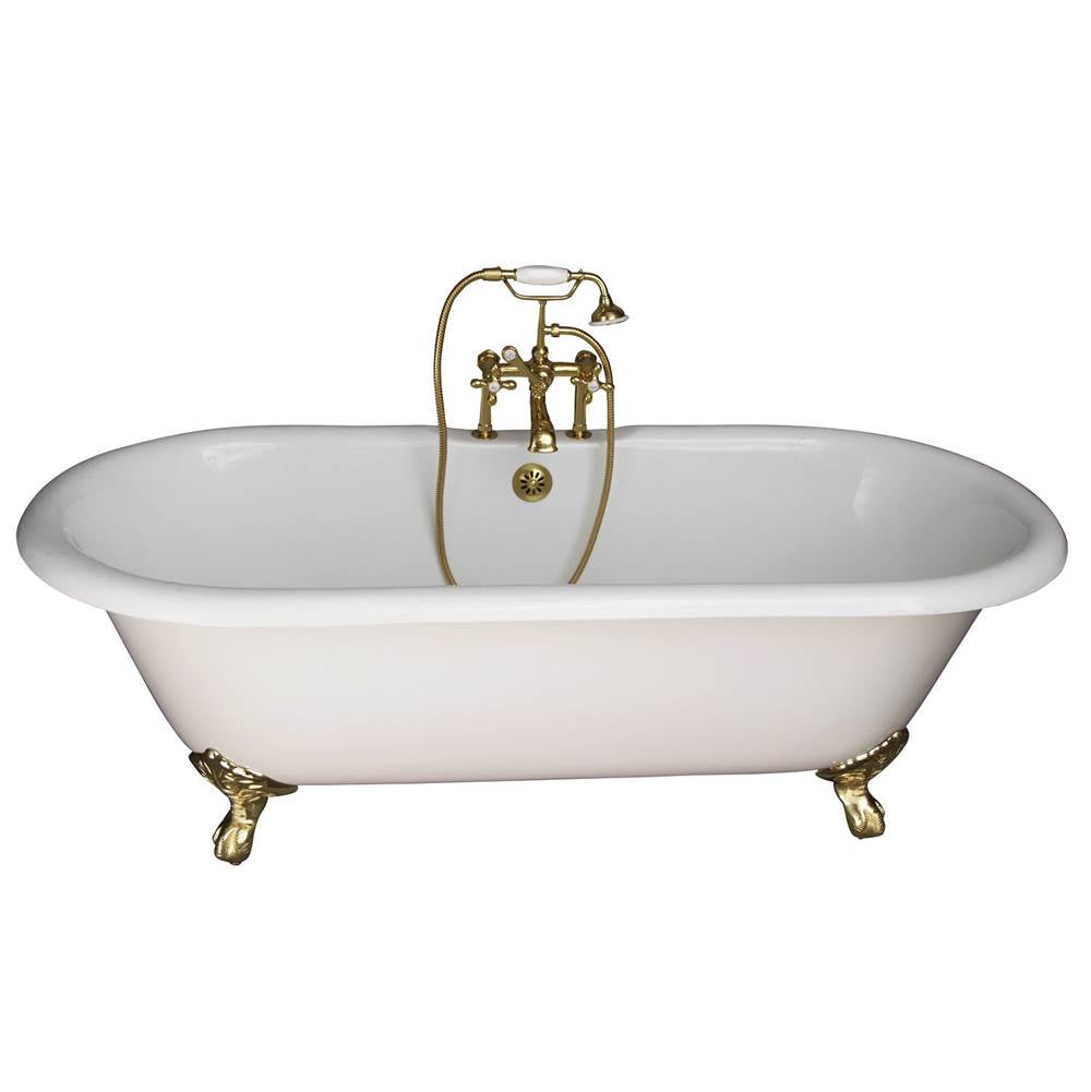Barclay TKCTDRH-PB2  Tub Kit 67 Cast Iron Double Roll Top Filler Supplies Drain  - Polished Brass