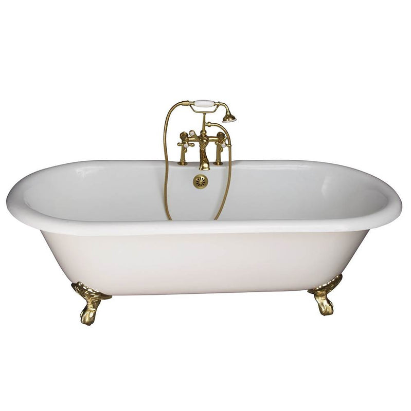 Barclay TKCTDRH-PB2  Tub Kit 67 Cast Iron Double Roll Top Filler Supplies Drain  - Polished Brass
