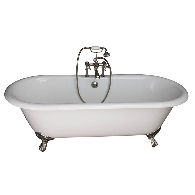 Barclay TKCTDRH-PN2  Tub Kit 67 Cast Iron Double Roll Top Filler Supplies Drain  - Polished Nickel
