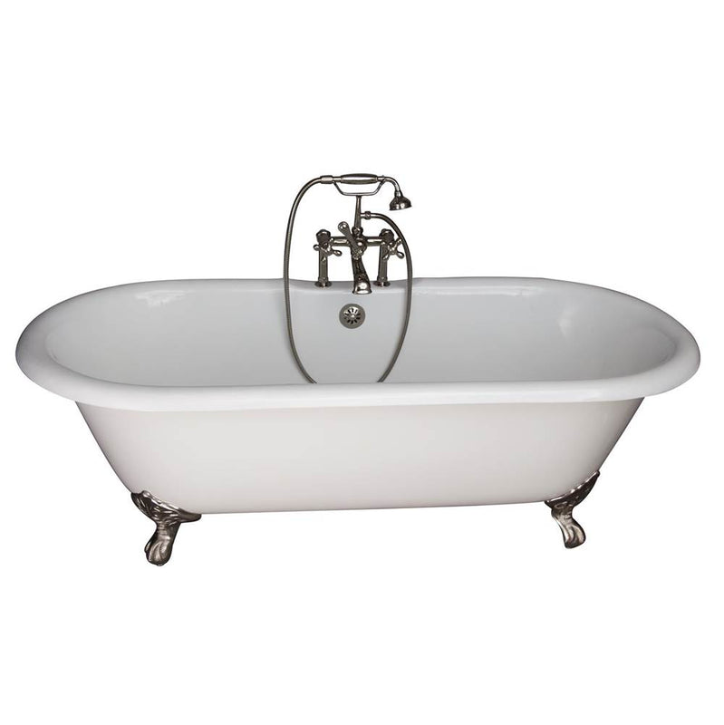 Barclay TKCTDRH-PN5  Tub Kit 67 Cast Iron Double Roll Top Filler Supplies Drain  - Polished Nickel