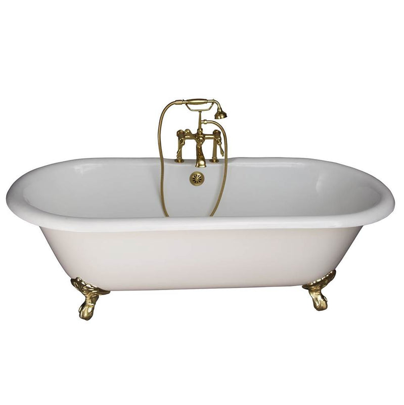 Barclay TKCTDRH61-PB3  Tub Kit 61 Cast Iron Double Roll Top Filler Supplies Drain  - Polished Brass