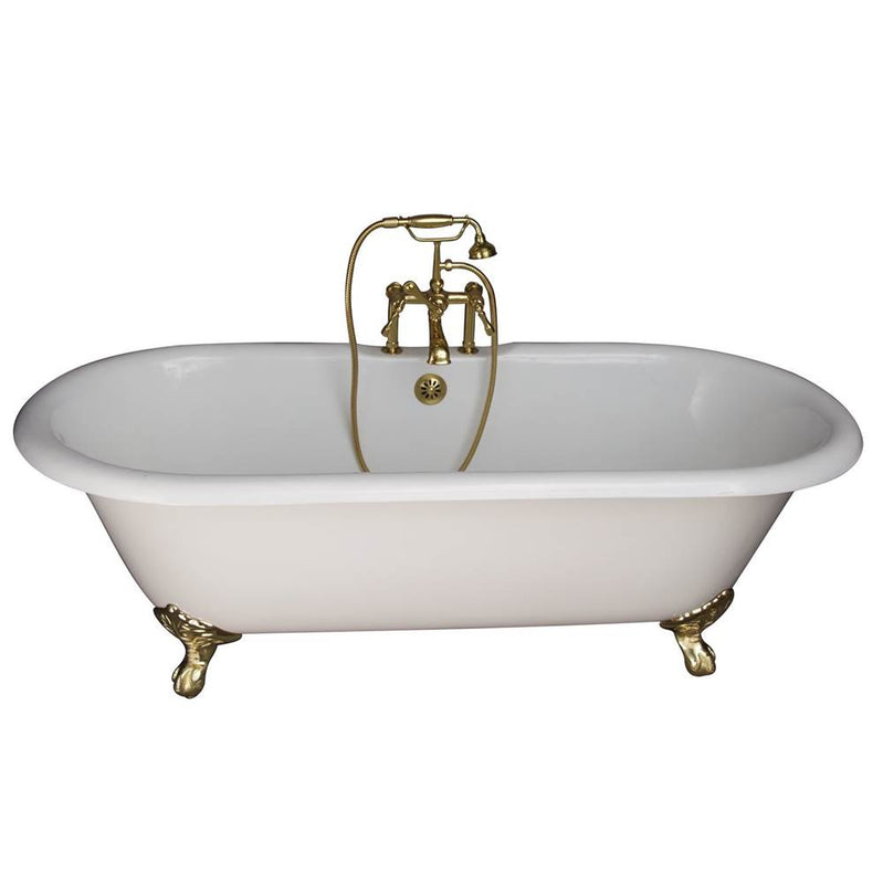 Barclay TKCTDRH61-PB4  Tub Kit 61 Cast Iron Double Roll Top Filler Supplies Drain  - Polished Brass