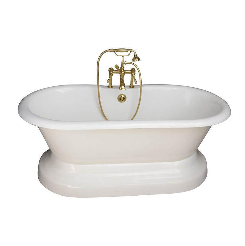 Barclay TKCTDRH61B-PB3  Tub Kit 61 Cast Iron Double Roll Top With Base Filler Supplies Drain  - Polished Brass
