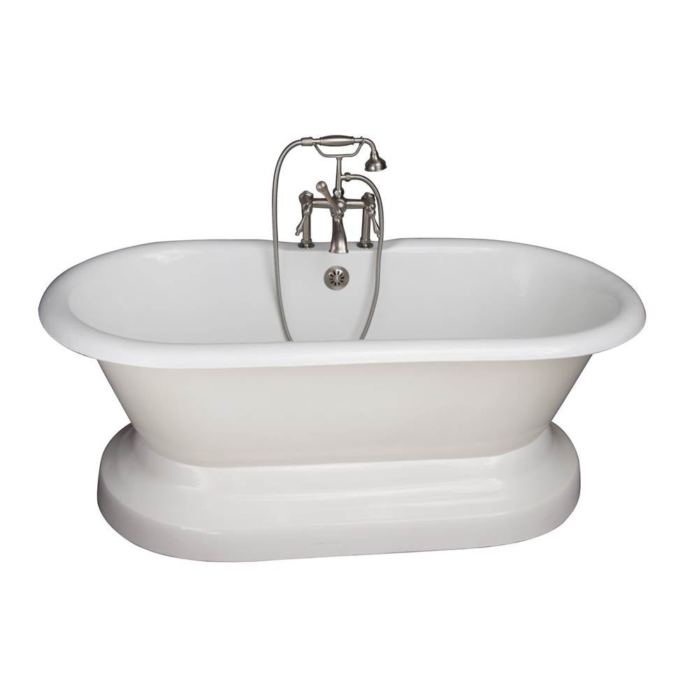 Barclay TKCTDRH61B-SN3  Tub Kit 61 Cast Iron Double Roll Top With Base Filler Supplies Drain  - Satin Nickel