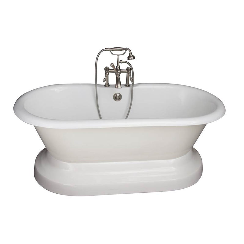 Barclay TKCTDRH61B-SN3  Tub Kit 61 Cast Iron Double Roll Top With Base Filler Supplies Drain  - Satin Nickel