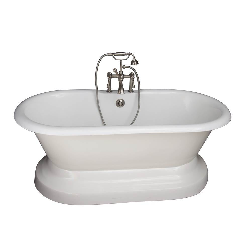 Barclay TKCTDRH61B-SN4  Tub Kit 61 Cast Iron Double Roll Top With Base Filler Supplies Drain  - Satin Nickel