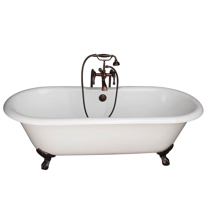 Barclay TKCTDRN-ORB5  Tub Kit 67 Cast Iron Double Roll Top Filler Supplies Drain  - Oil Rubbed Bronze