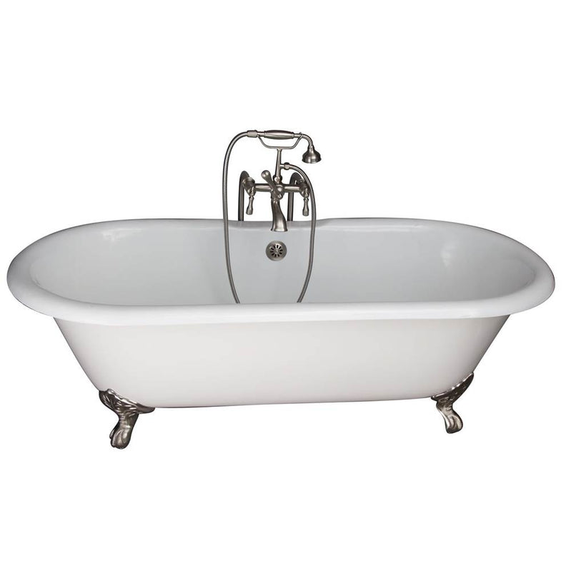 Barclay TKCTDRN-SN4  Tub Kit 67 Cast Iron Double Roll Top Filler Supplies Drain  - Brushed Nickel