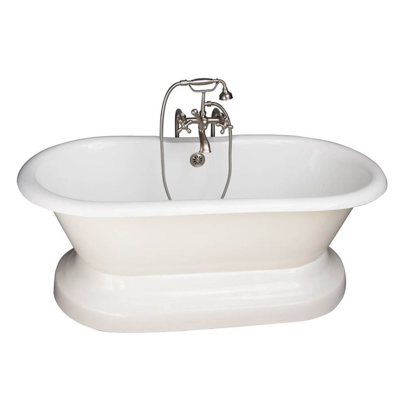 Barclay TKCTDRN61B-SN5  Tub Kit 61 Cast Iron Double Roll Top With Base Filler Supplies Drain  - Satin Nickel