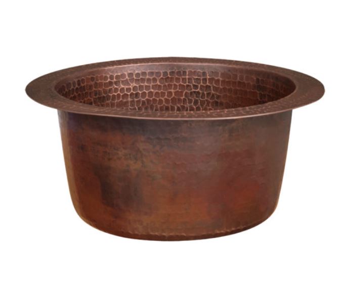 Premier Copper Products BR10DB2 10" Round Hammered Copper Bar Sink w/ 2" Drain Opening