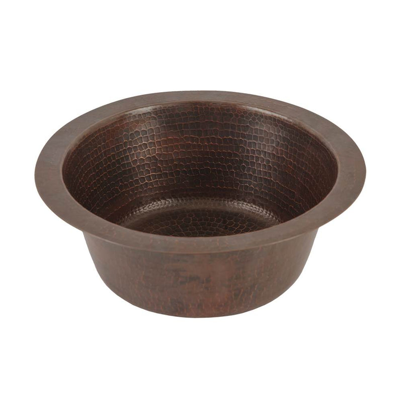 Premier Copper Products BR12DB2 12" Round Hammered Copper Bar Sink w/ 2" Drain Opening
