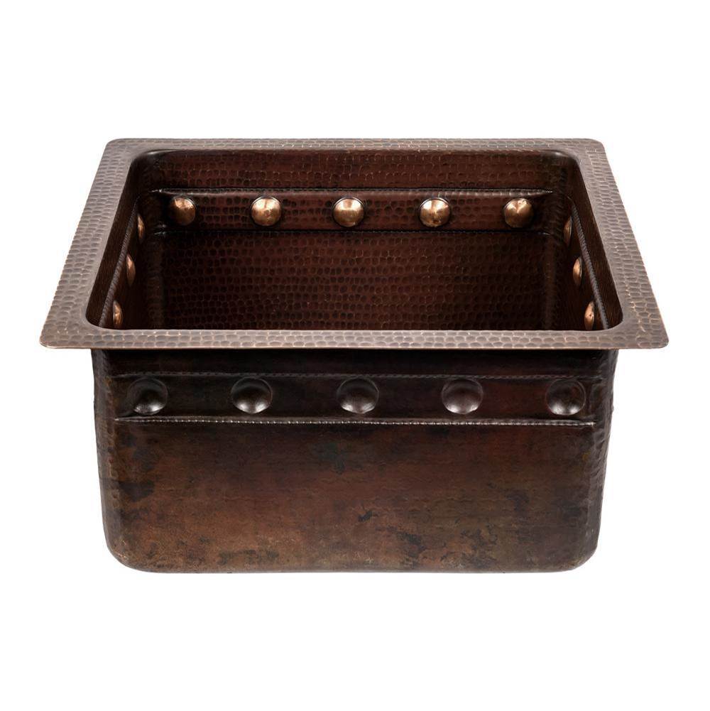 Premier Copper Products BREC16DBBS 16" Gourmet Rectangular Hammered Copper Bar/Prep Sink w/ Barrel Strap Design