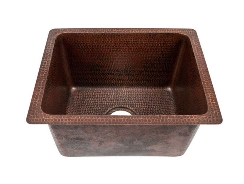 Premier Copper Products BREC1713DB 17" Rectangle Hammered Copper Bar/Prep/Laundry/Utility Sink w/ 3.5" Drain Opening