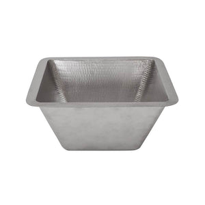 Premier Copper Products BS15EN2 15" Square Hammered Copper Bar/Prep Sink in Nickel w/ 2" Drain Opening