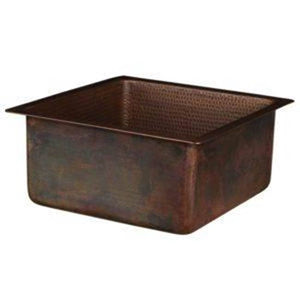 Premier Copper Products BS16DB3 16" Square Hammered Copper Bar/Prep Sink w/ 3.5" Drain Opening