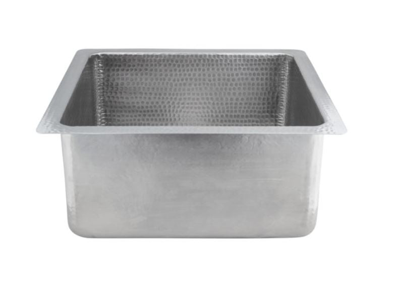 Premier Copper Products BS16EN3 16" Square Hammered Copper Bar/Prep Sink in Nickel w/ 3.5" Drain Opening