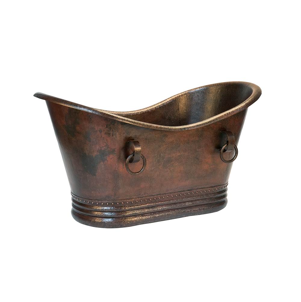 Premier Copper Products BTDR60DB 60" Hammered Copper Double Slipper Bathtub With Rings